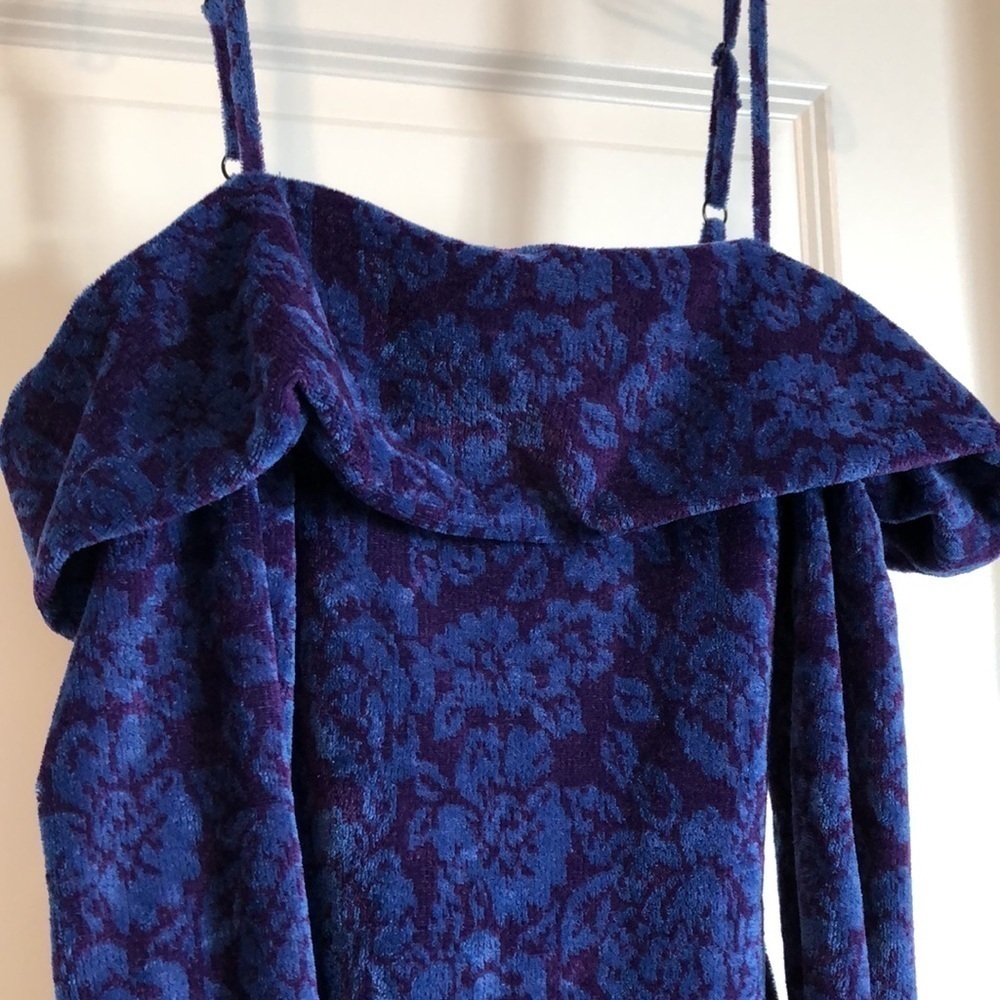 Hilary Macmillan Womens Cuff Sweater Dress Sz XS Blue Purple Off the Shoulder
